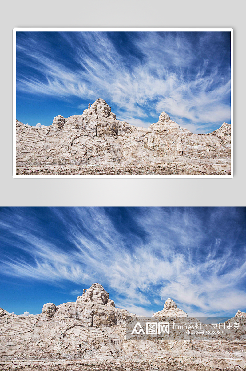 茶卡盐湖的大型盐雕摄影图片素材