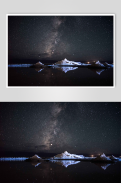 茶卡盐湖的银河摄影图片