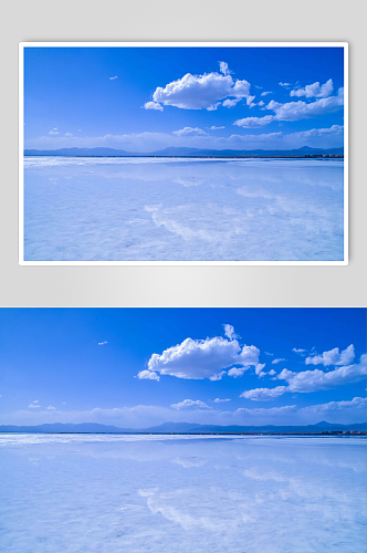 天空之境茶卡盐湖蓝天白云倒影图片