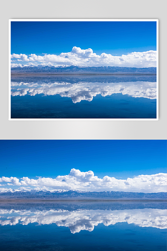 完美倒影下的茶卡盐湖实拍摄影图片