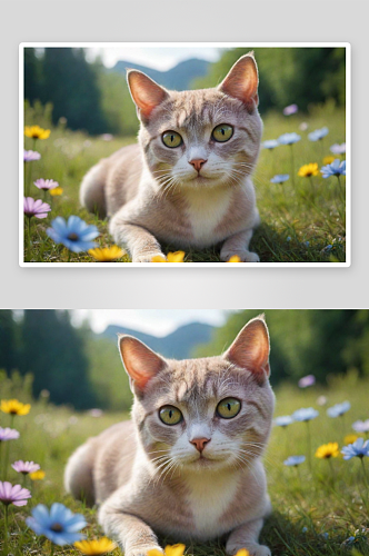 猫咪与花朵的茂密森林奇遇