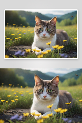 猫咪与花朵的茂密森林奇遇