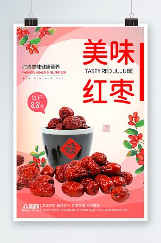 红色简约红枣宣传海报