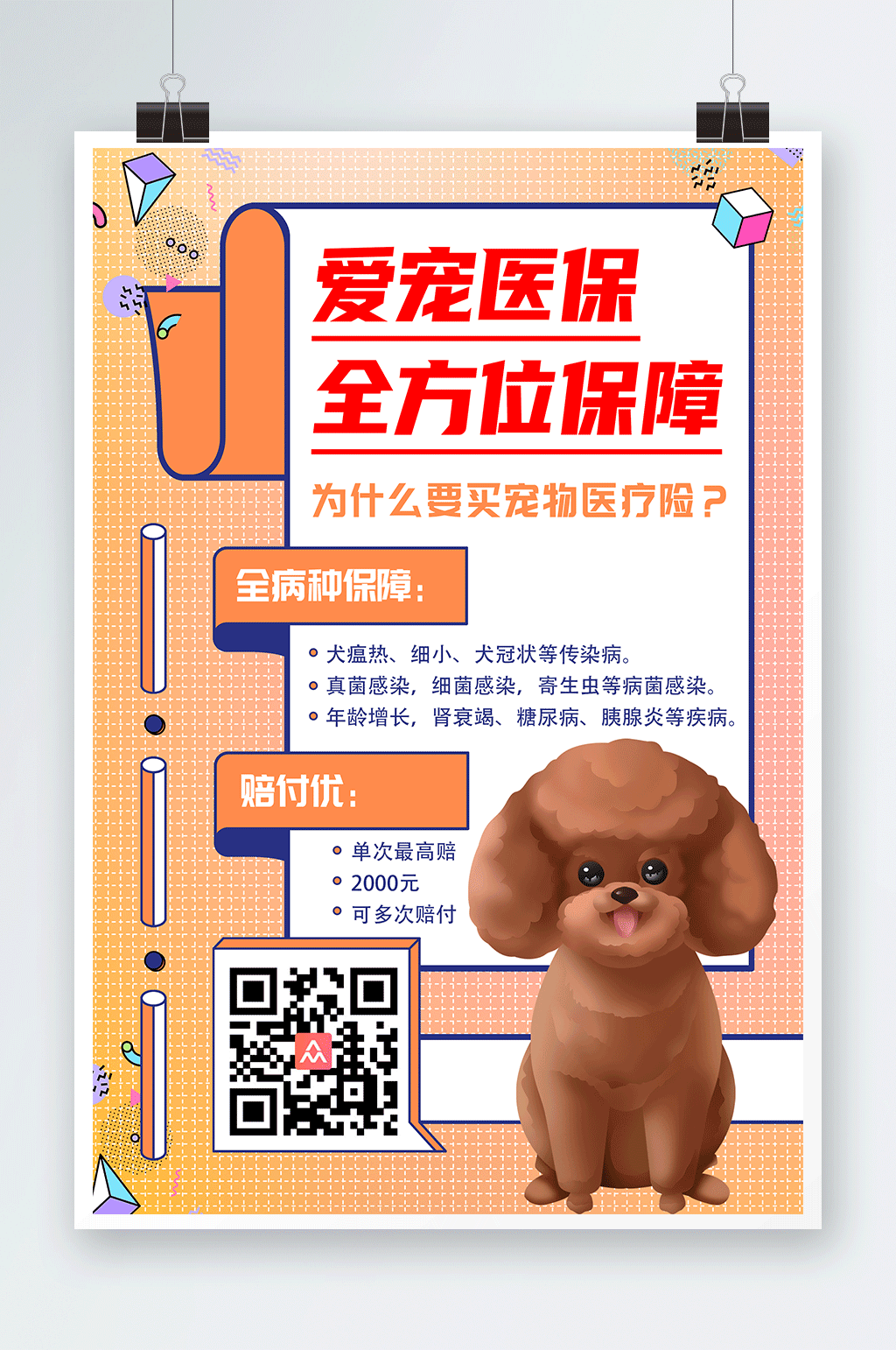 卡通泰迪宠物保险促销海报素材