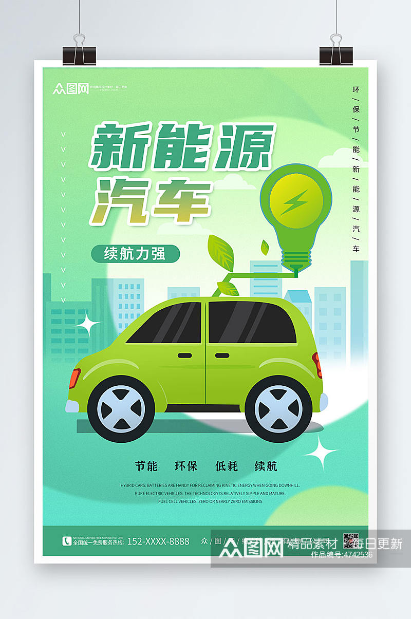 绿色背景新能源汽车海报素材