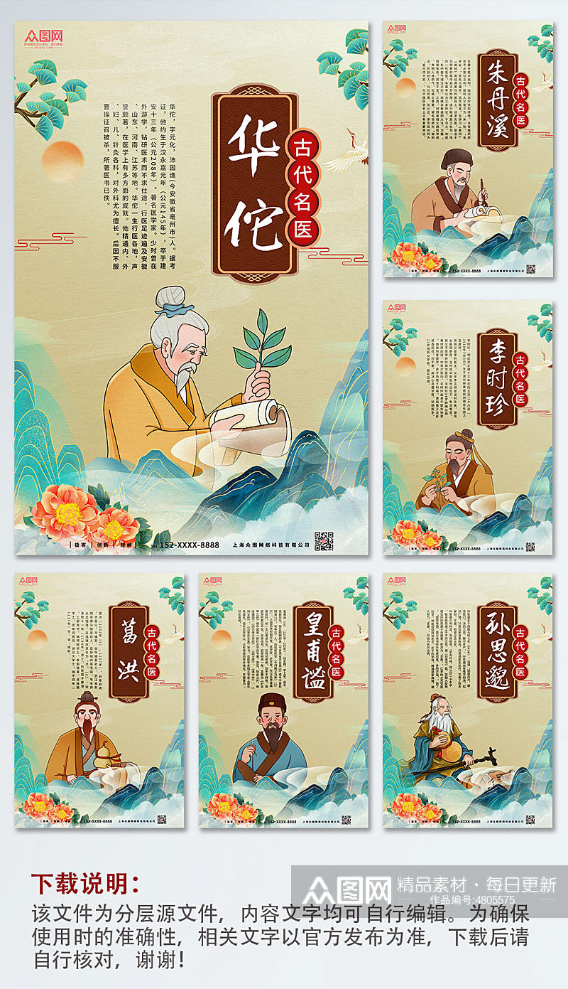 中国风大气时尚古代中华名医介绍系列海报素材