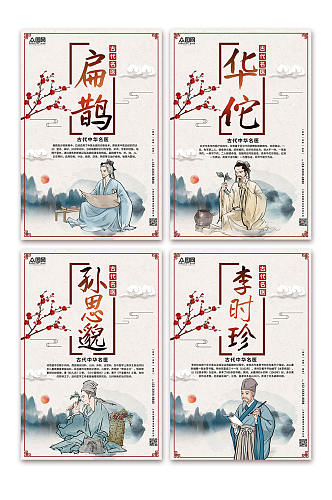 简约大气中国风古代中华名医介绍系列海报