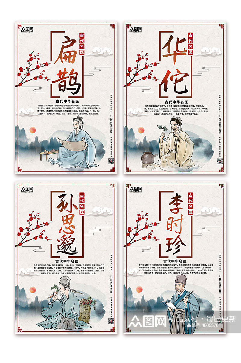 简约大气中国风古代中华名医介绍系列海报素材