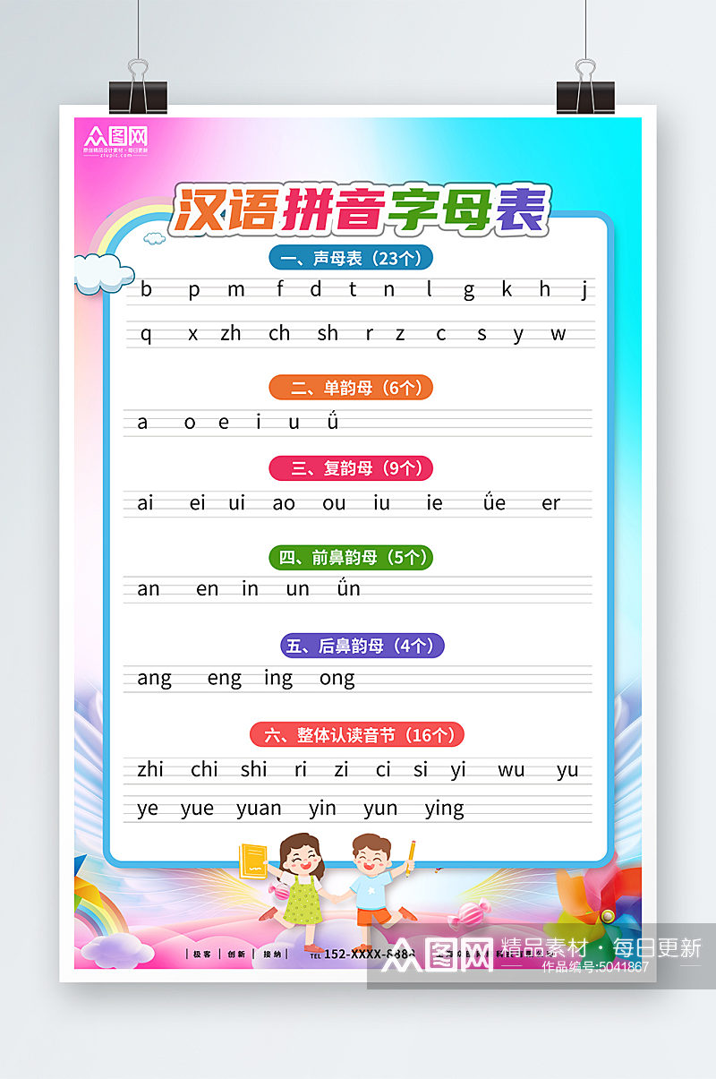 幼儿园识字汉语拼音字母表挂图海报素材
