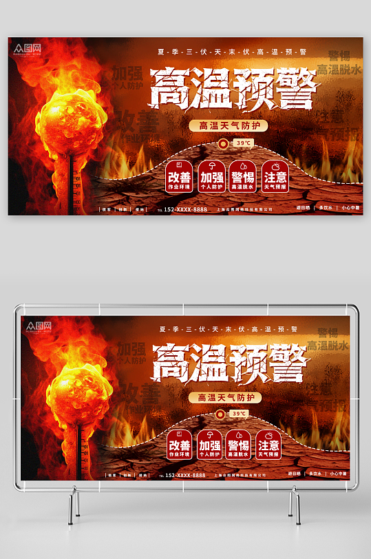 大氣創(chuàng)意夏季高溫預警防暑展板