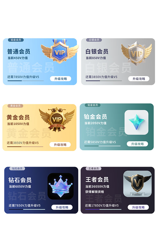 創(chuàng)意會員VIP會員卡等級系列電商UI元素