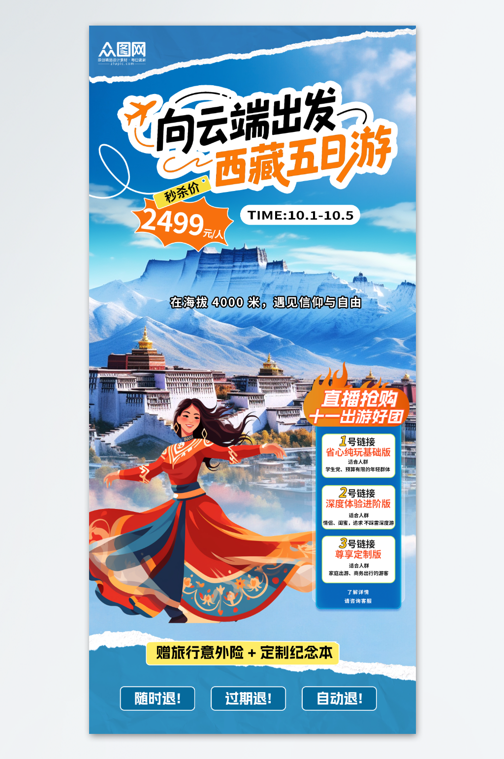 西藏旅行旅行社城市旅游直播貼片海報(bào)素材