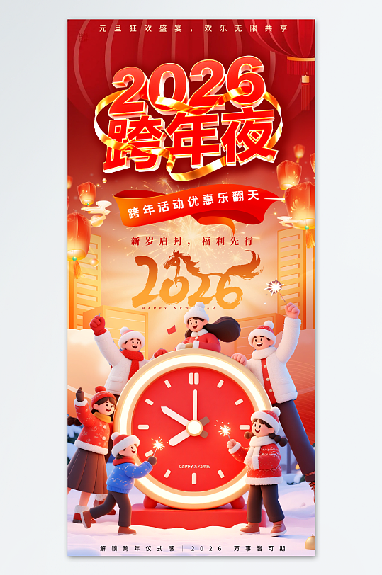 红色2026年跨年盛典跨年晚会海报-众图网