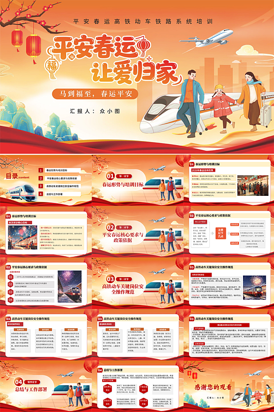 大气平安春运高铁动车铁路系统培训PPT-众图网