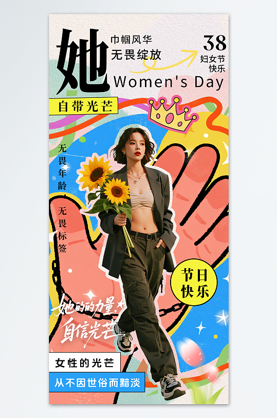 创意38妇女节创意女性力量海报-众图网