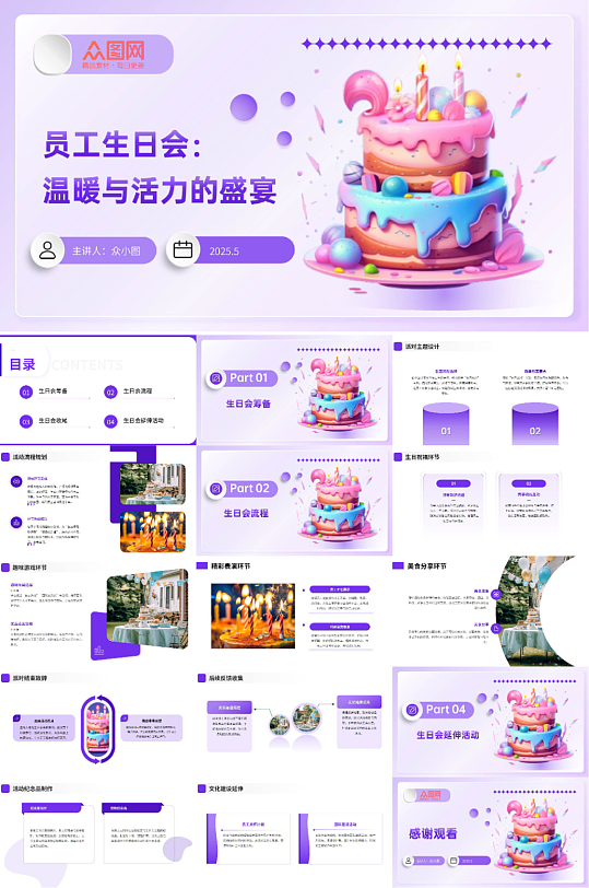 企业公司员工生日会生日派对主题PPT-众图网