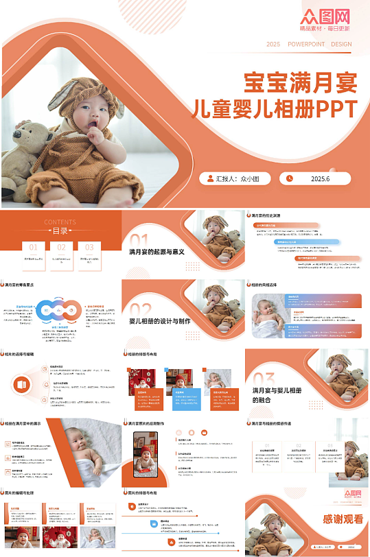 满月宴百岁宴周岁宴儿童婴儿相册PPT-众图网