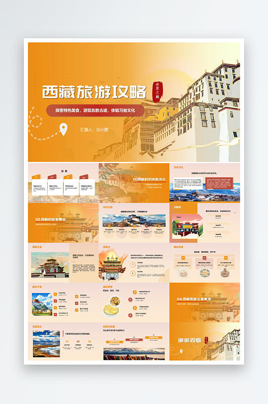 西藏拉萨旅游攻略插画城市印象旅游宣传介绍-众图网