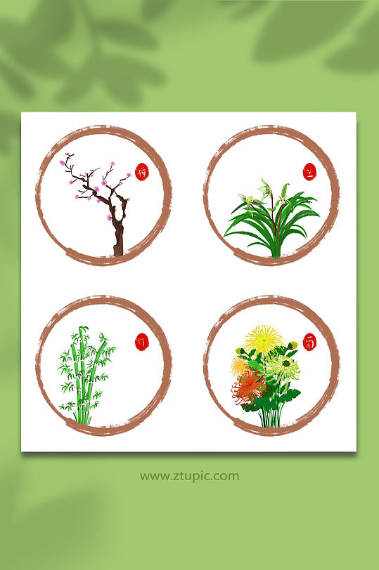 古风水墨梅兰竹菊元素插画-众图网