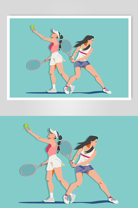 女子活力网球网球运动人物插画