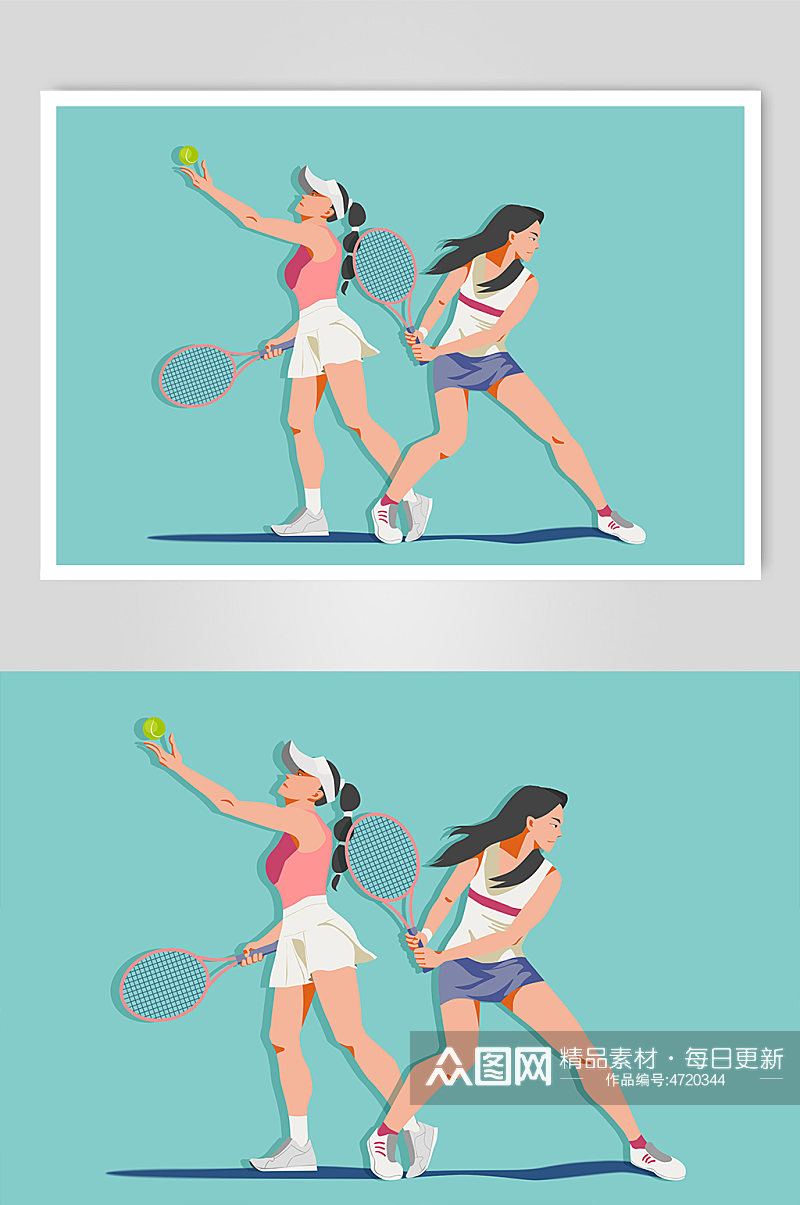 女子活力网球网球运动人物插画素材