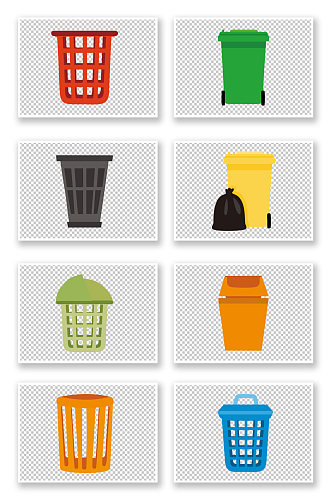 卡通元素四分类垃圾桶设计图