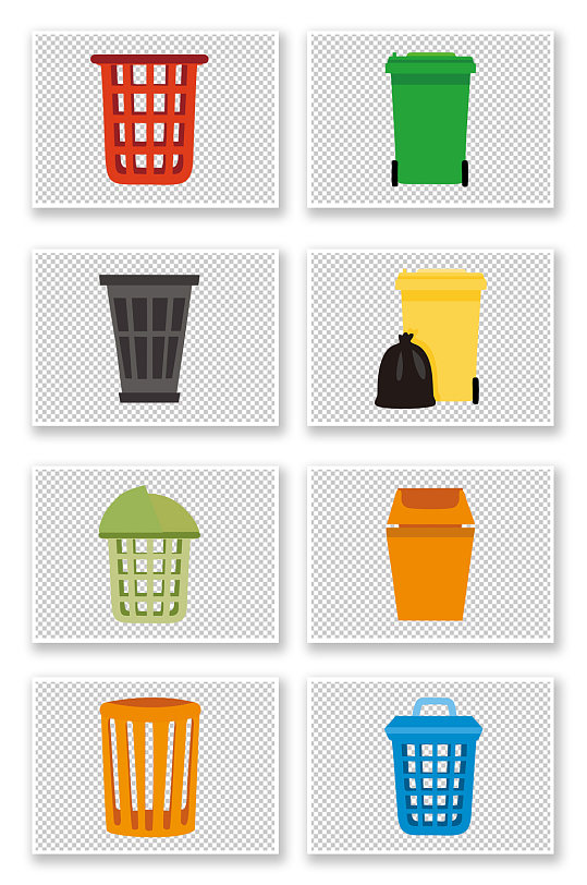 卡通元素四分类垃圾桶设计图-众图网