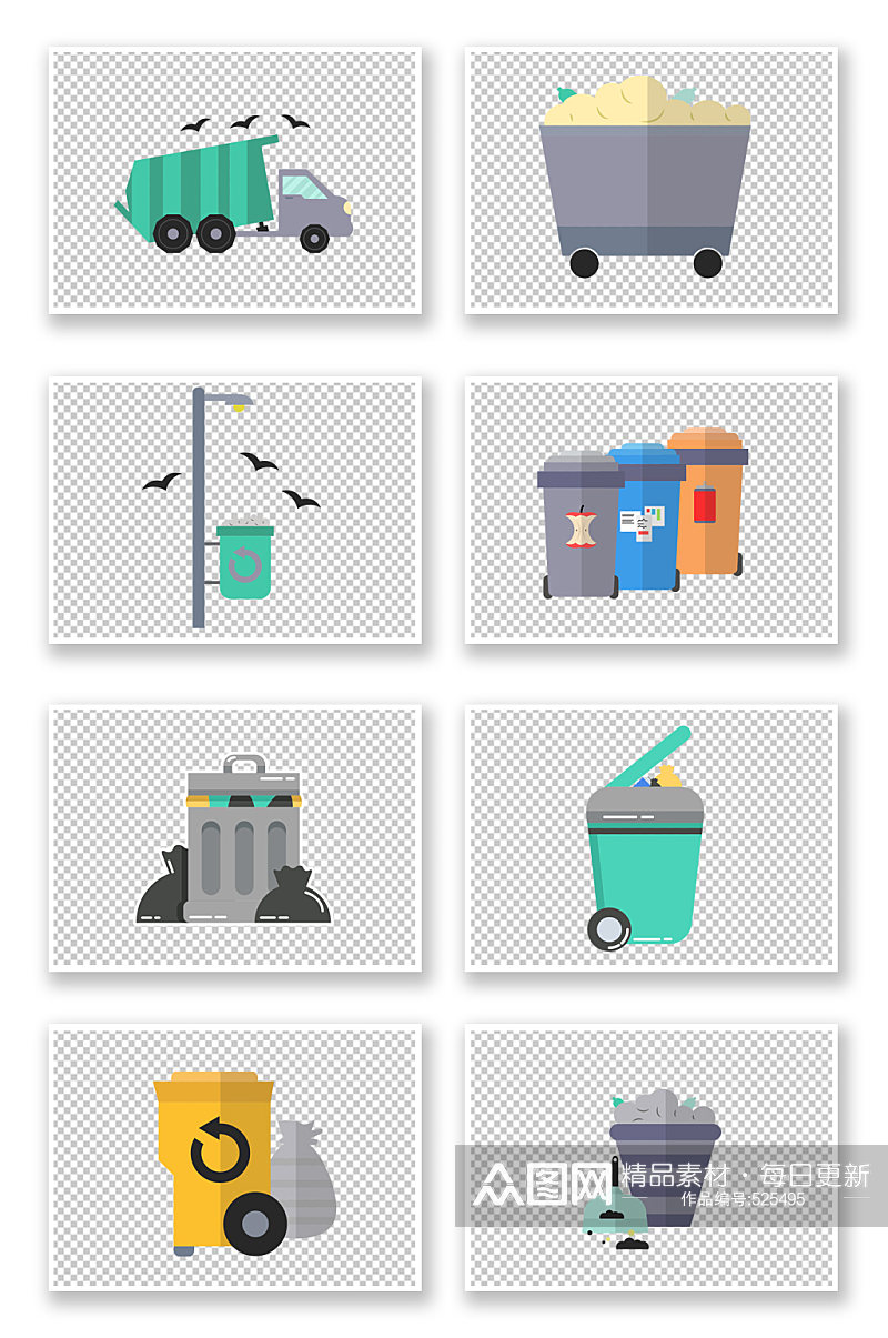 卡通垃圾分类垃圾桶元素四分类分类垃圾桶设计图素材