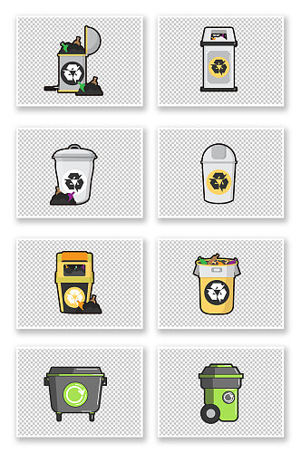 绿色环保垃圾桶元素四分类分类垃圾桶设计图