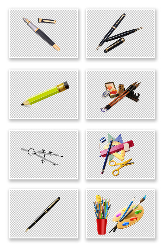 卡通手绘钢笔办公用品素材-众图网