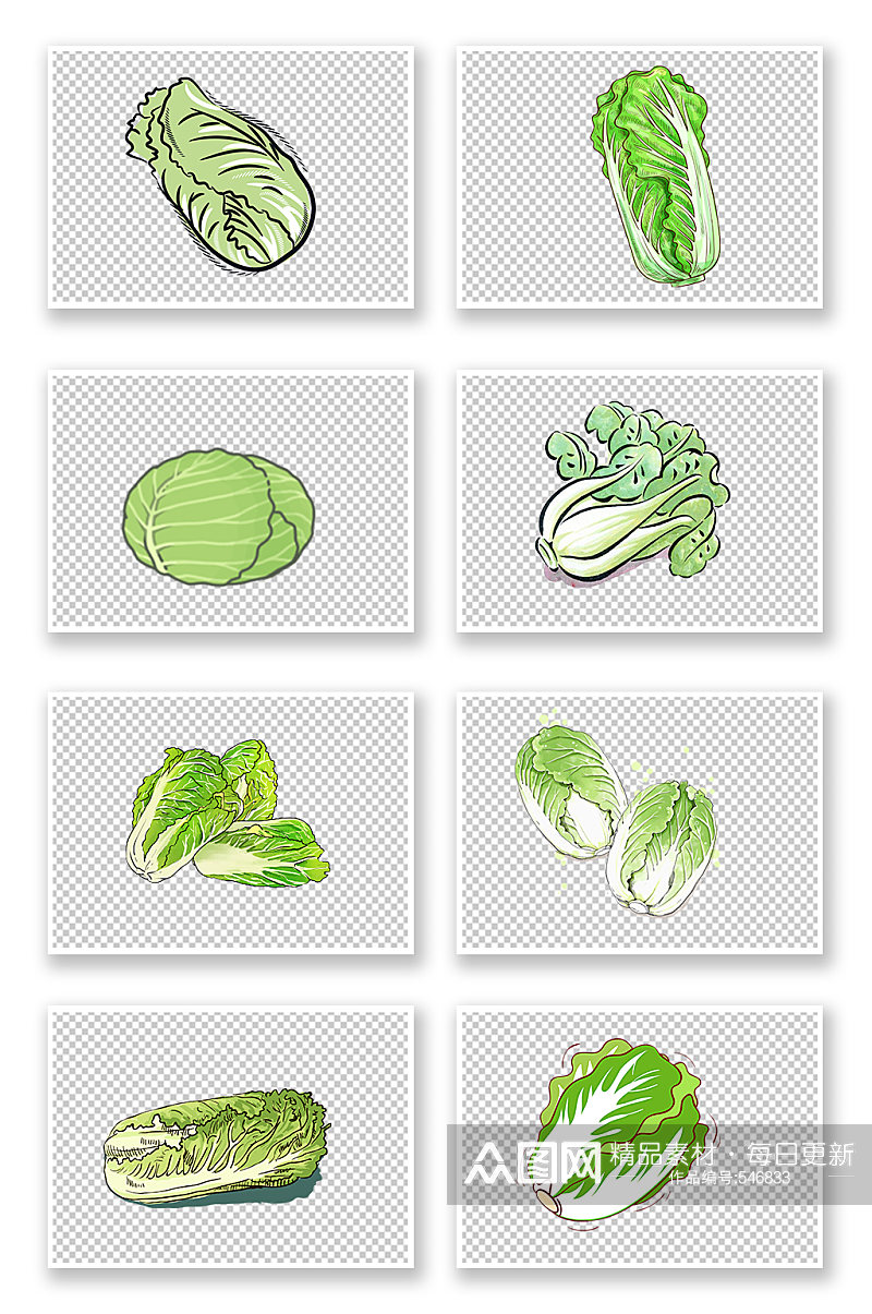 蔬菜合集手绘白菜元素素材