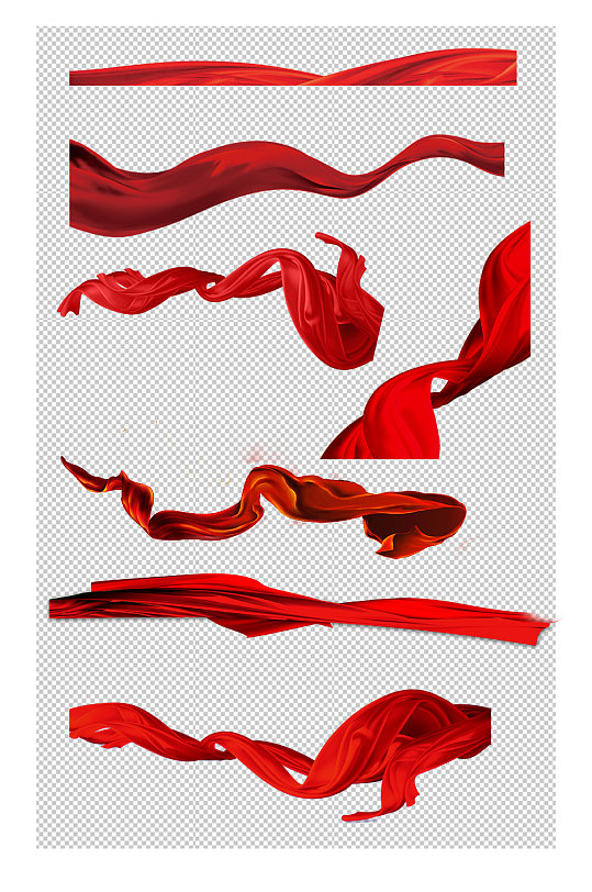 手绘红色飘带免抠素材-众图网