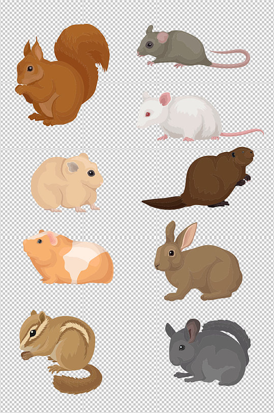 卡通水彩动物兔子老鼠松鼠元素