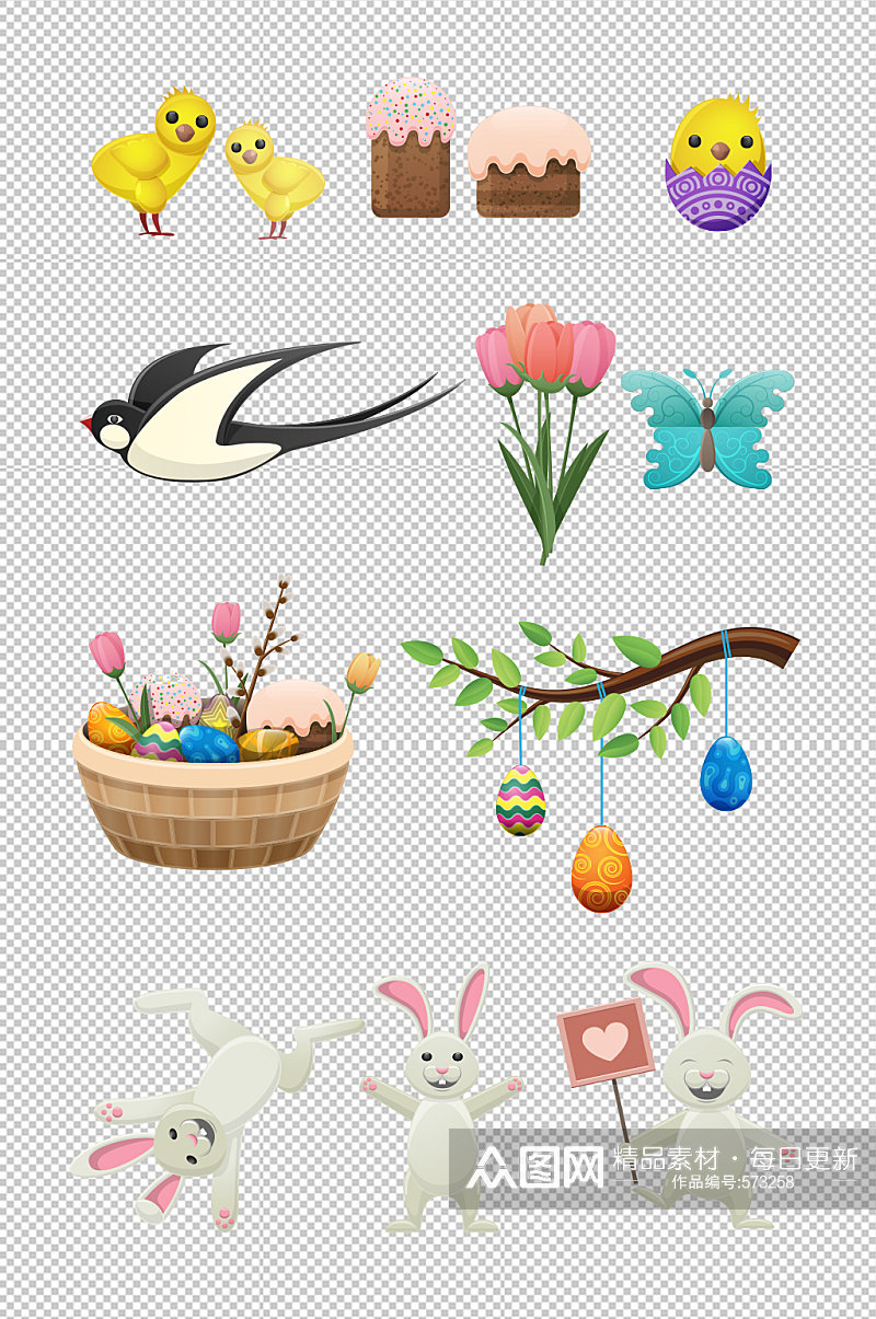复活节元素手绘兔子彩蛋素材