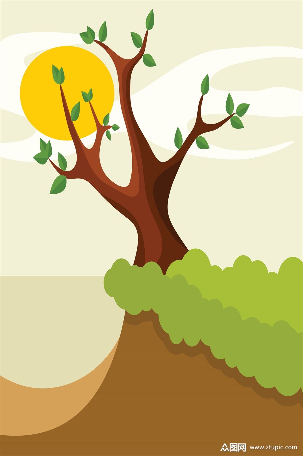 手绘卡通树木风景插画