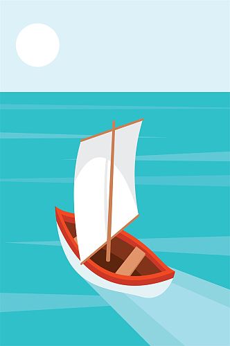 夏日海上帆船风景插画背景