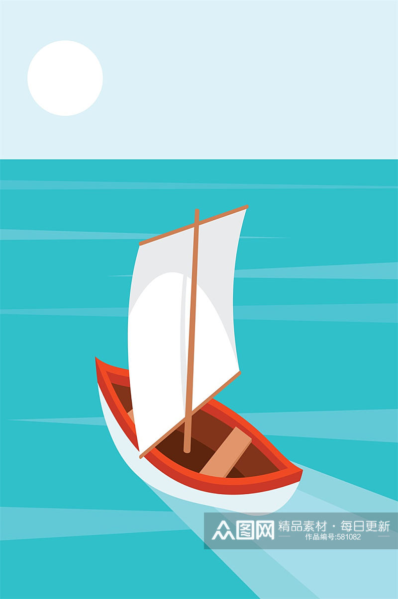 夏日海上帆船风景插画背景素材