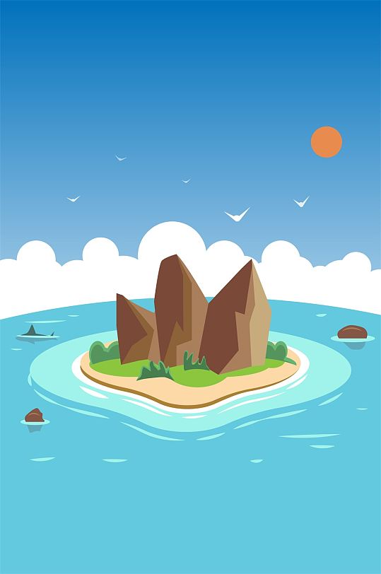 海上小岛海边风景插画