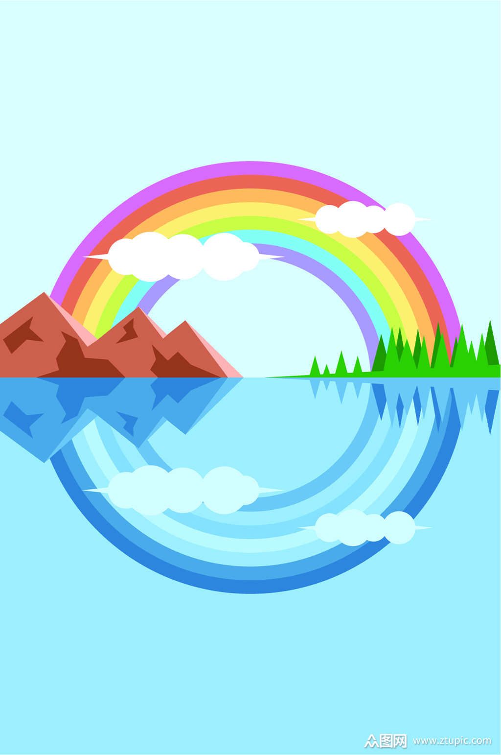 卡通海上彩虹风景插画背景