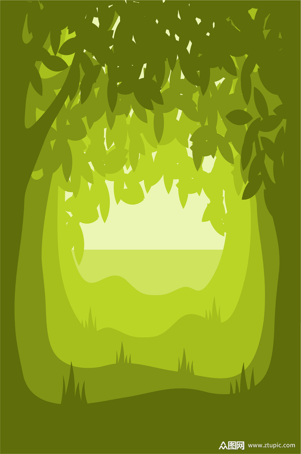 手绘树林风景插画背景素材