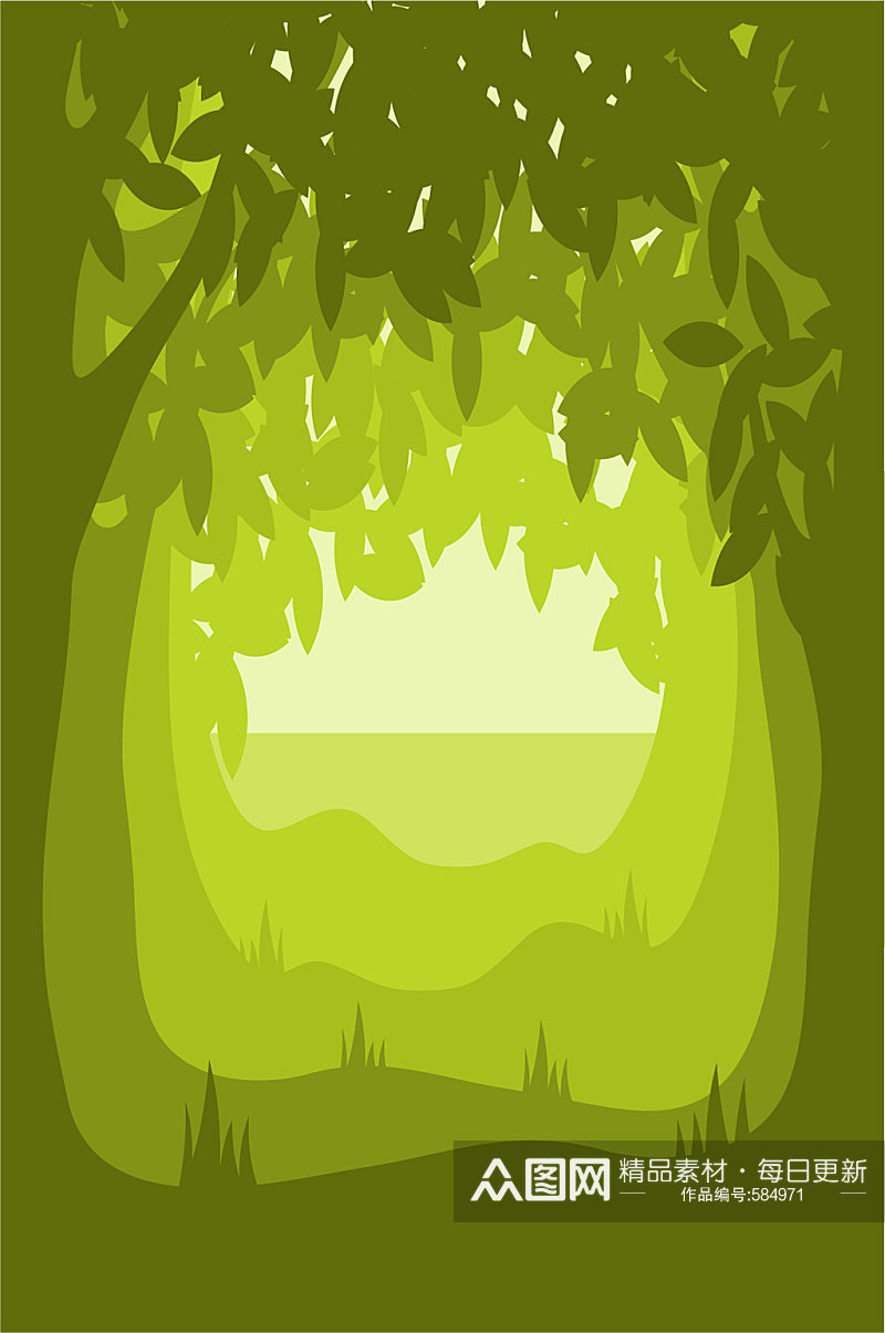 手绘树林风景插画背景素材
