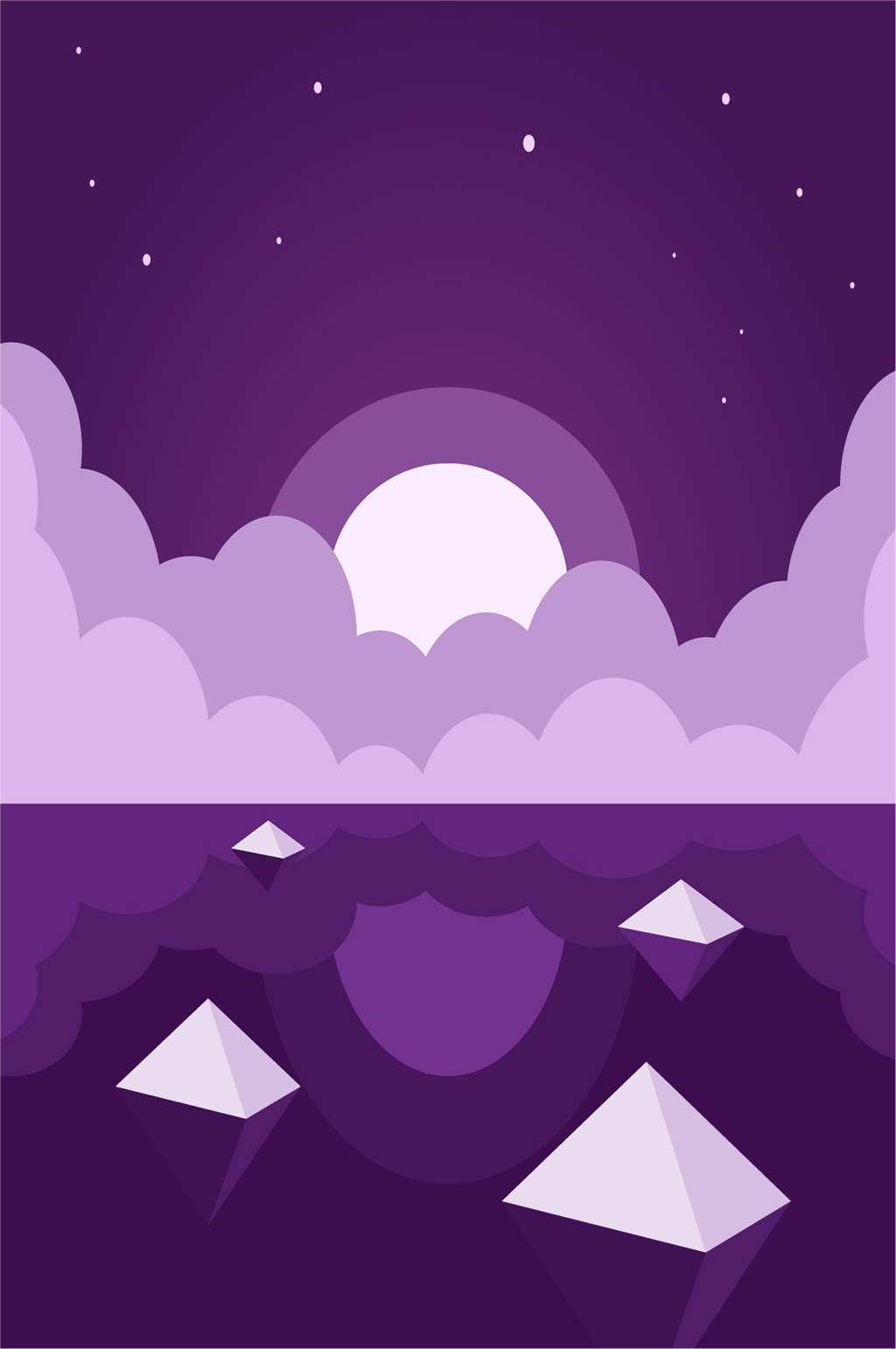紫色夜晚海边风景插画背景素材
