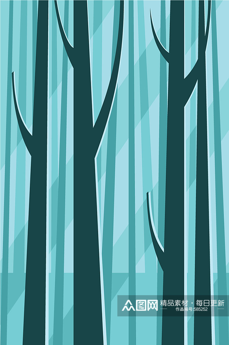 蓝色唯美手绘树林背景设计素材