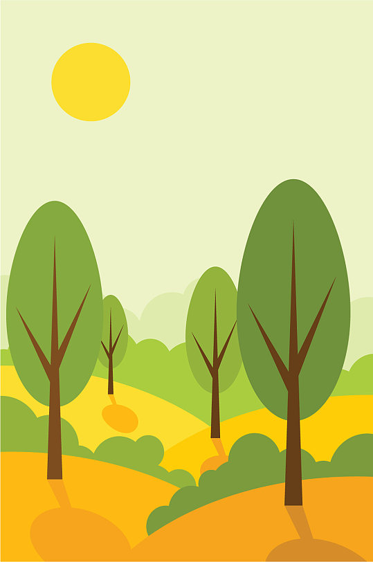清新彩绘树林风景背景设计