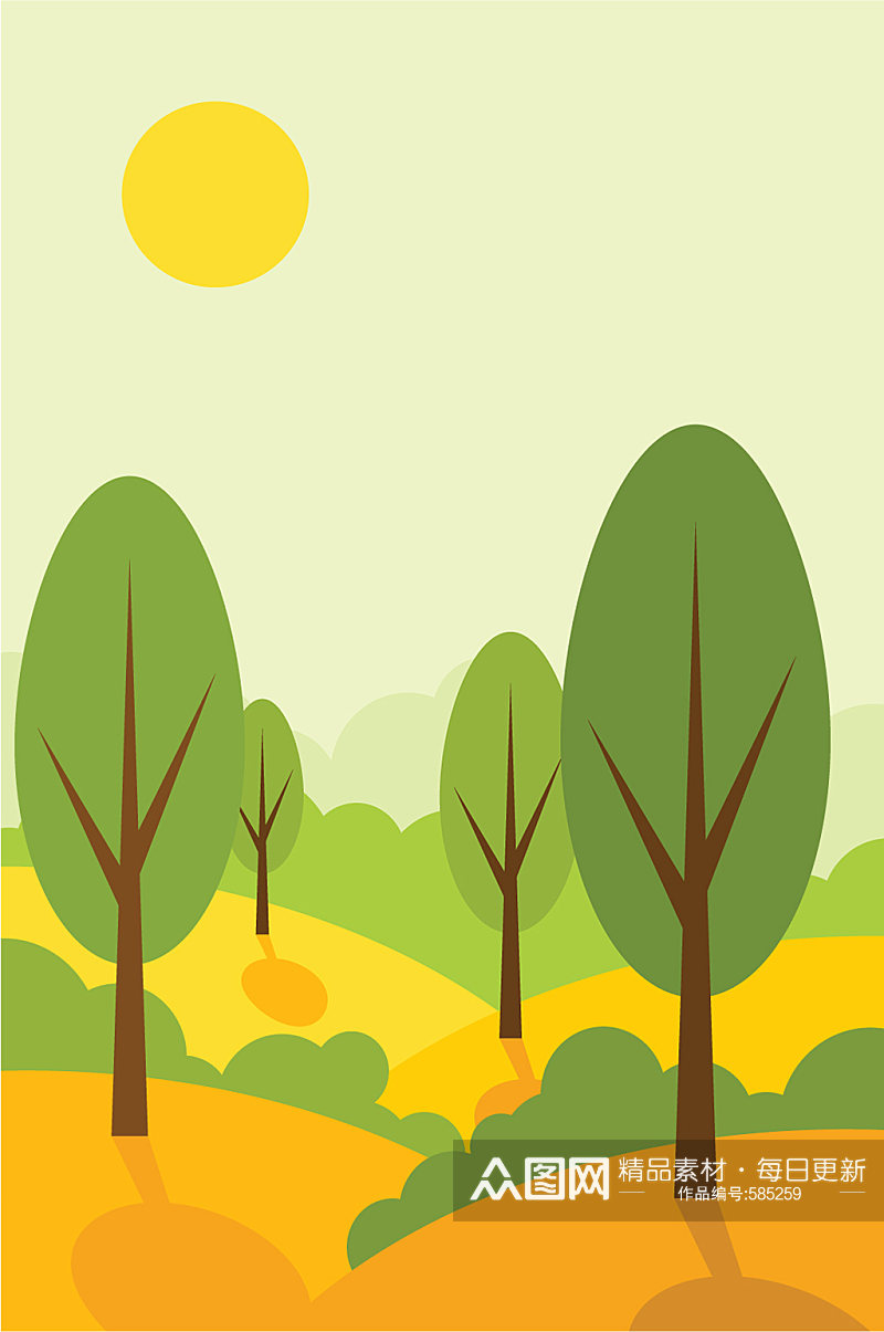 清新彩绘树林风景背景设计素材