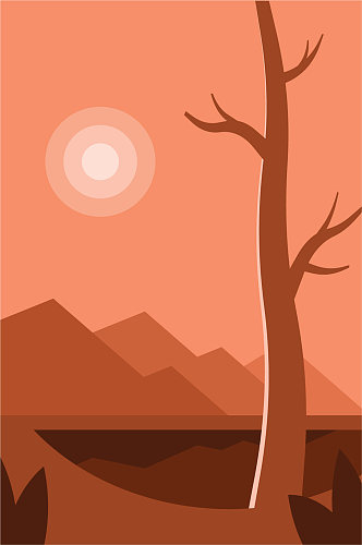 黄昏手绘树林背景设计