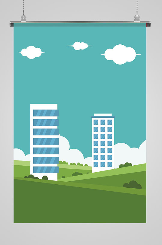 立即下载高档房地产车位销售广告图片立即下载卡通手绘城市风景插画