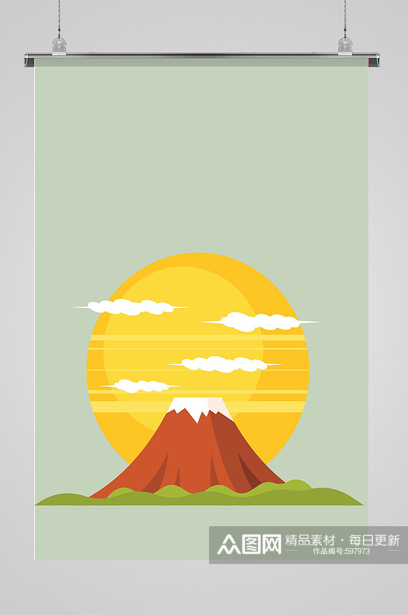 简约大气火山插画背景素材