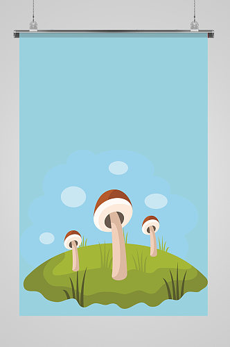 小清新蘑菇风景插画背景