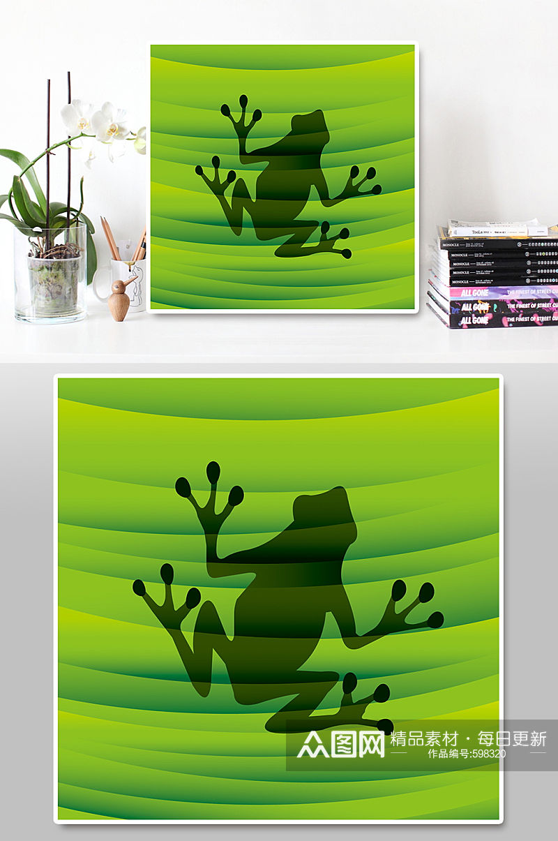 绿色清新青蛙展板背景素材